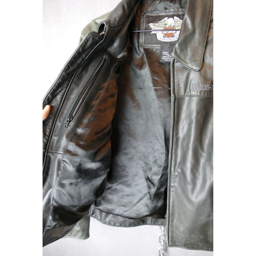 Harley Davidson Motorcycles Mens Black Leather Eagle‎ Graphic Jacket Size XL - Picture 14 of 15